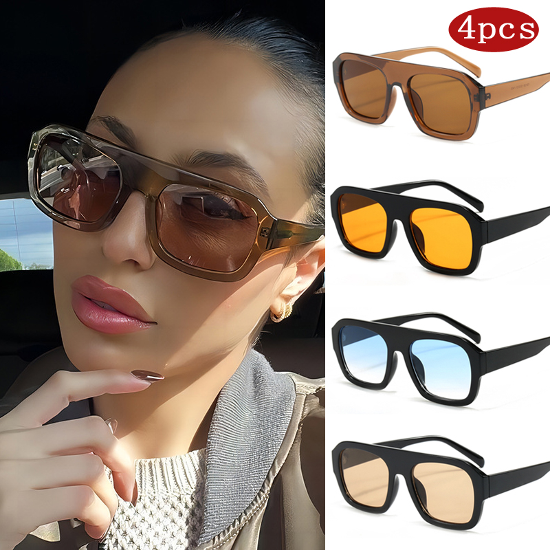 Sunglasses Oversized Square - แว่นกันแดดทรงเหลี่ยมขนาดใหญ่สำหรับผู้หญิง 1/4 ชิ้น ดีไซน์ทันสมัย สีสันสดใส แบรนด์ดัง