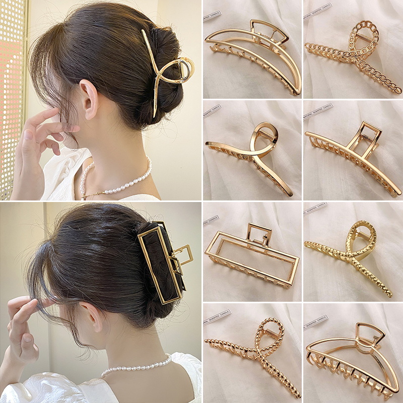 Hair Claw Clip Set - แฟชั่นโลหะผม Claw สําหรับผู้หญิงทองเงินสี CROSS Crab คลิปผมเกาหลี