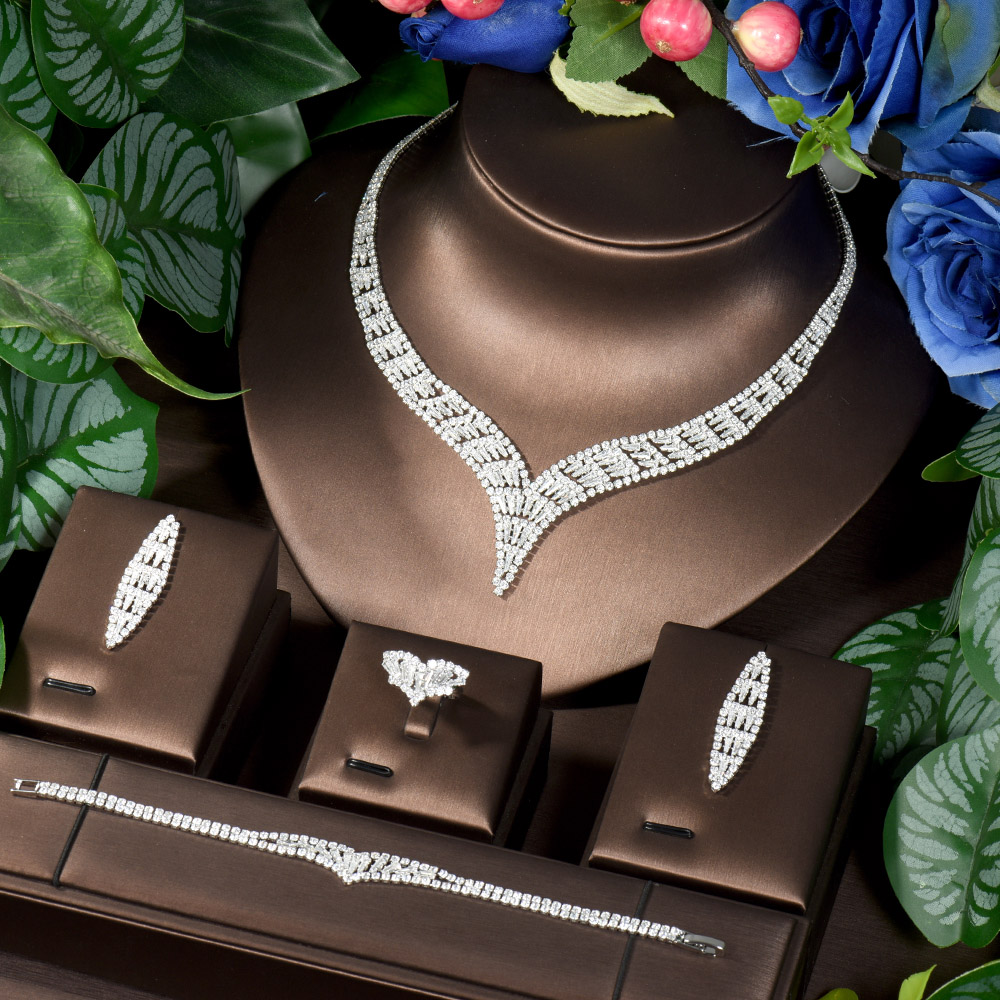 Women Accessories Uae - HIBRIDE เจ้าสาวเสื้อผ้าอุปกรณ์เสริม 4 ชิ้น Cubic Zirconia