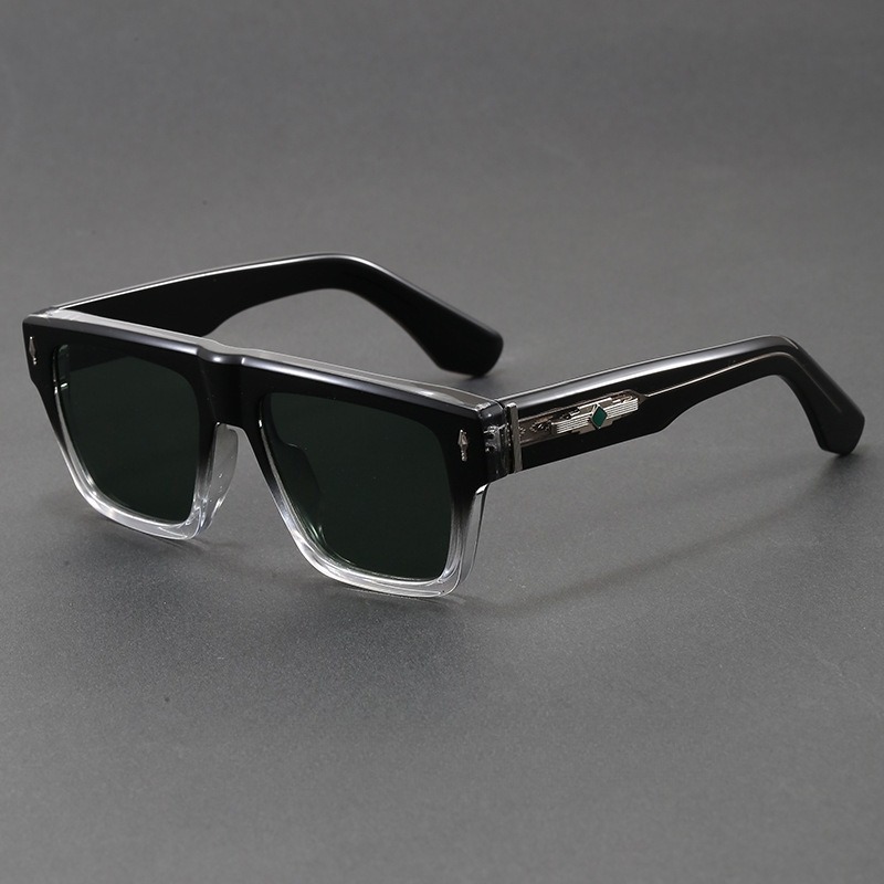 Sunglasses Oversized Square - COJOS แว่นกันแดดทรงสี่เหลี่ยมหนาสำหรับผู้ชายโลหะสีเขียวเพชรเทมเพิล ยูวี 400 แว่นตาขับรถพร้อมกล่องแว่นตา