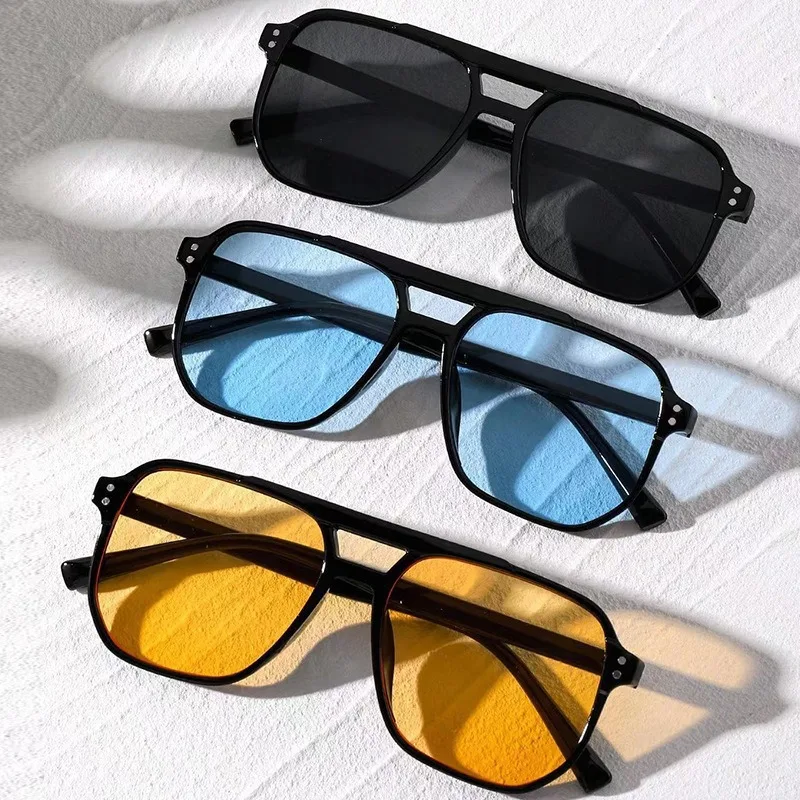 Sunglasses Oversized Square - วินเทจผู้ชายผู้หญิงแว่นกันแดดขนาดใหญ่ผู้ชายสแควร์เฉดสีU Nisexอาทิตย์แว่นตาสีดําเลนส์ชายหญิงแว่นกันแดดUV400แว่นตา