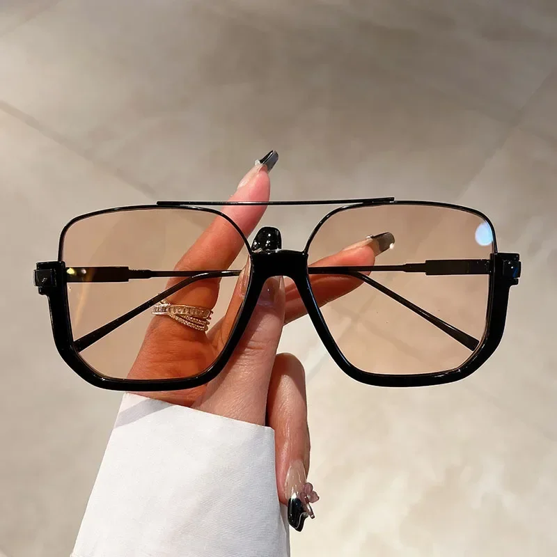 Sunglasses Oversized Square - แว่นกันแดดทรงเหลี่ยมขนาดใหญ่สไตล์วินเทจสำหรับผู้ชายและผู้หญิง ดีไซน์แบรนด์ยอดนิยม ทันสมัย ป้องกันรังสียูวี 400