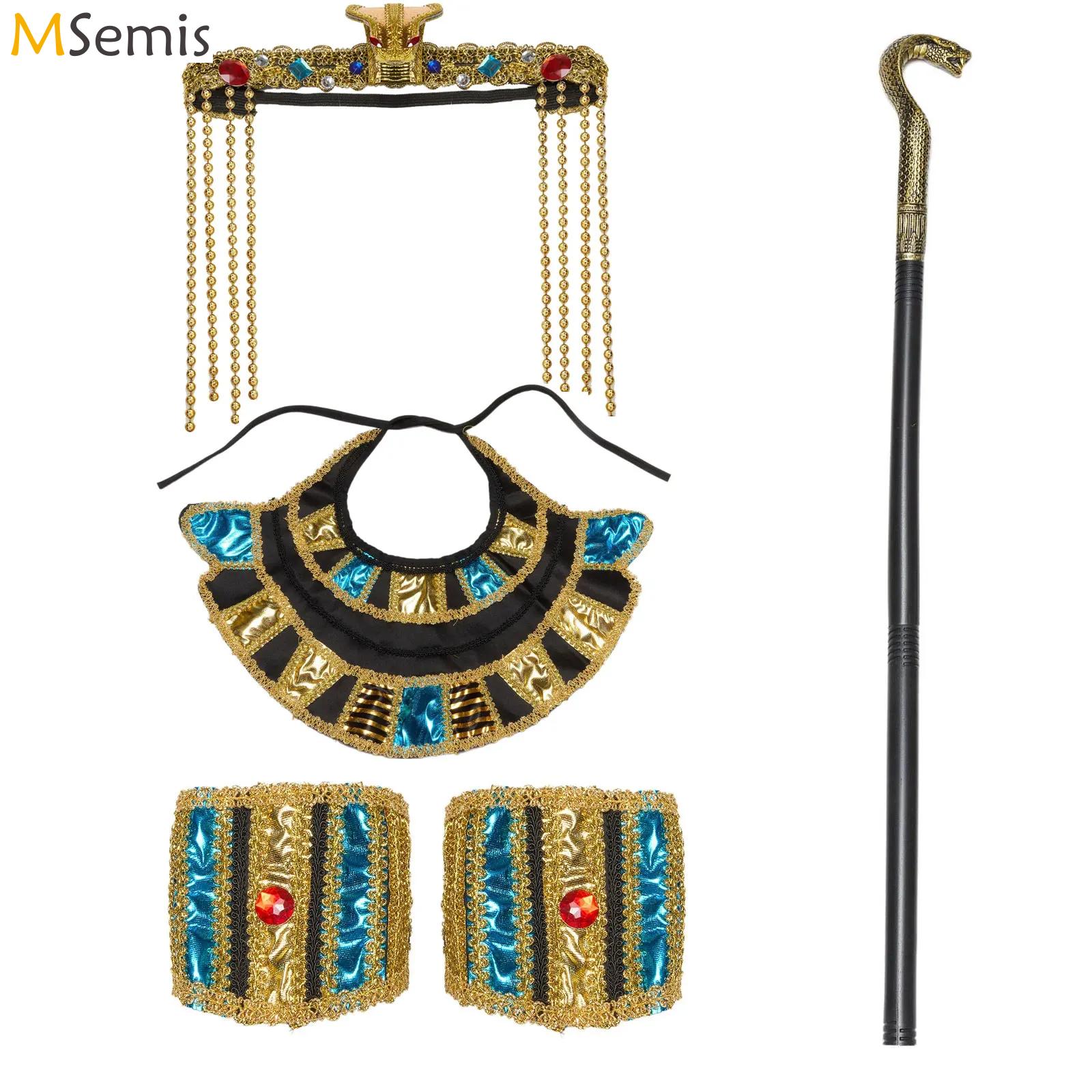 Women Accessories In Egypt - วิกผมราชินีแห่งอียิปต์และลูกปัดขอบงูวิกผมผมตรงคอคอคออียิปต์อุปกรณ์คอสเพลย์ฮาโลวีน
